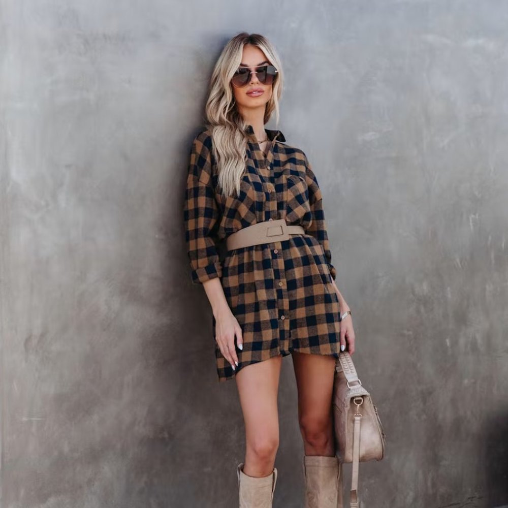 Vici Plaid Button Down Shirt Dress